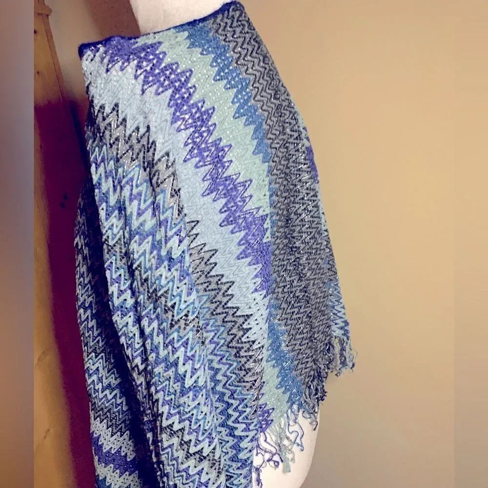 Auth NWOT Missoni Orange Label Zig Zag Chevron Stripe Cropped Poncho Wrap Shawl - Picture 7 of 13